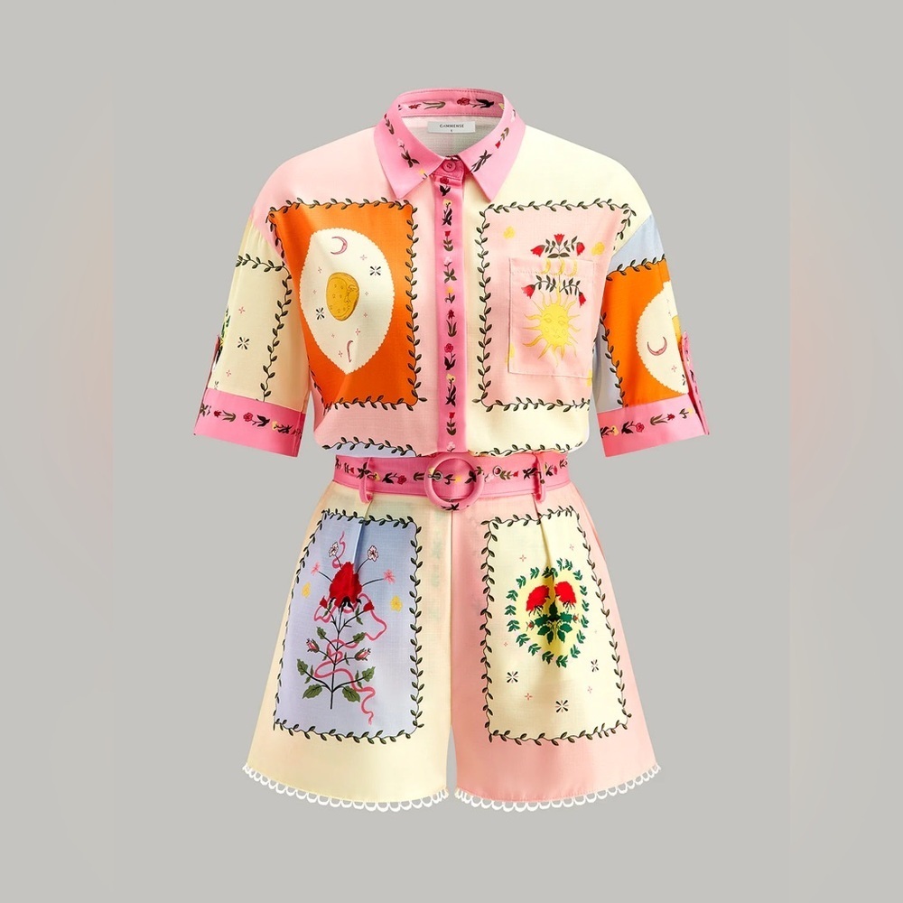 Commense Colorful Printed Shirt and Shorts Set